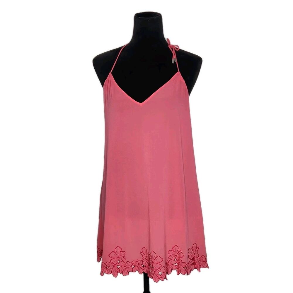 NWT La Perla AbinnBeach Gem Silk Slip Dress IT 40 US 4 Pink Embroidered Cover Up
